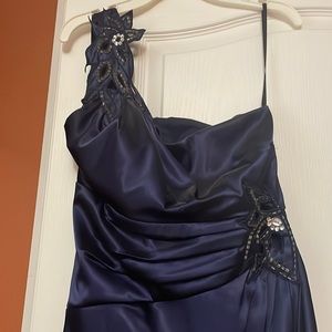 Satin blue cocktail dress